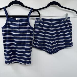 Hanna Andersson Girls Cotton Stretch Tank & Shorts Set Sz 10 Blue Striped Preppy